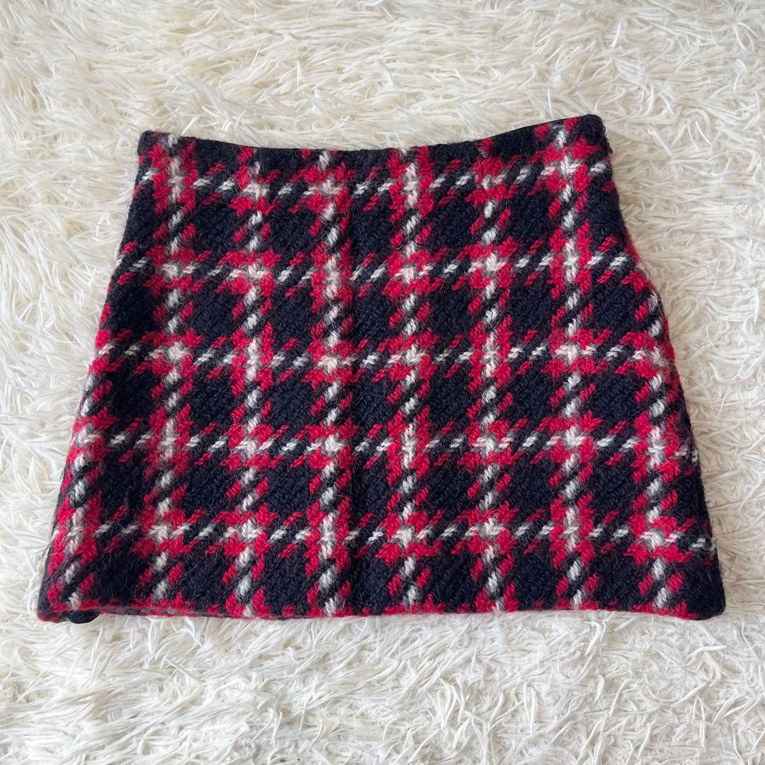 miumiu ミュウミュウ　チェック　ツイード　ニット　ミニ　スカート　36