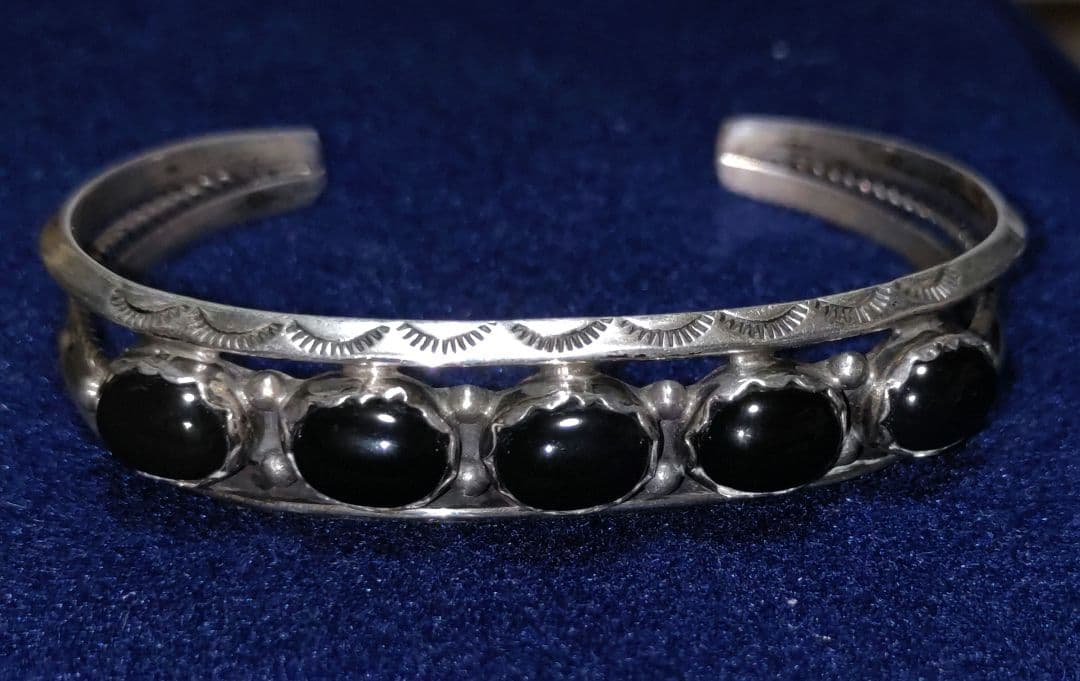 sterling オニキス バングル vintage ナバホ インディアン
