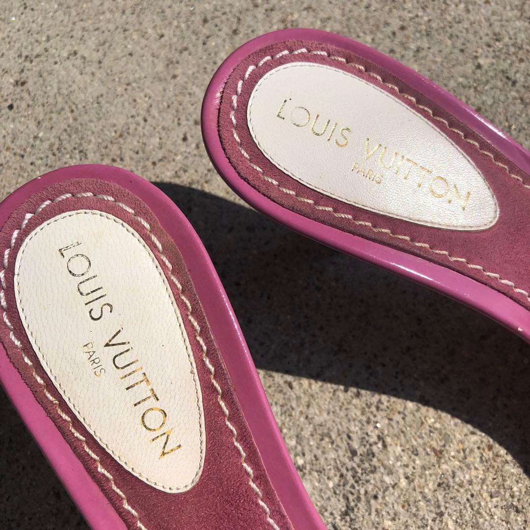 ヴィトン　 サンダル ミュール モノグラム リボン　ピンク