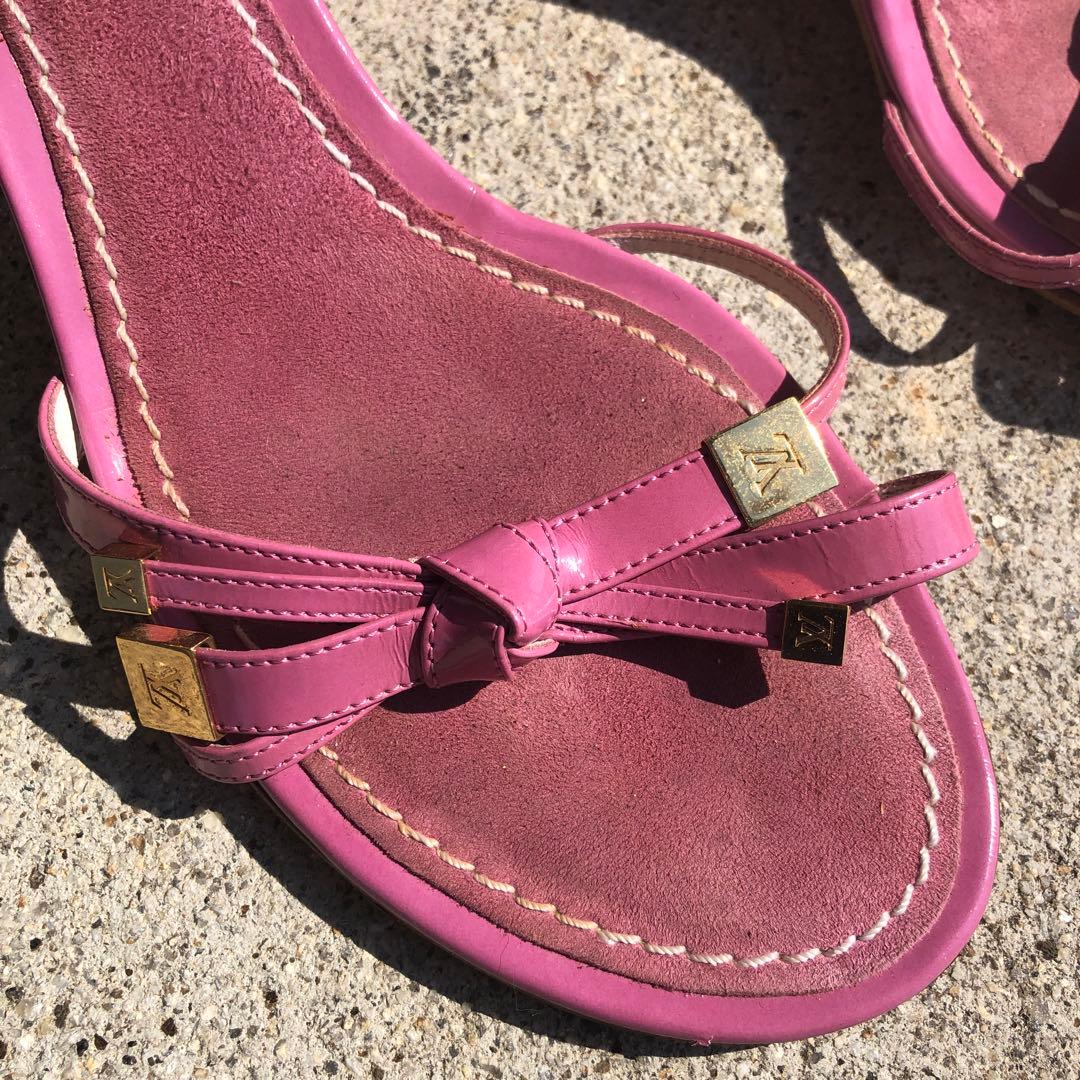 ヴィトン　 サンダル ミュール モノグラム リボン　ピンク