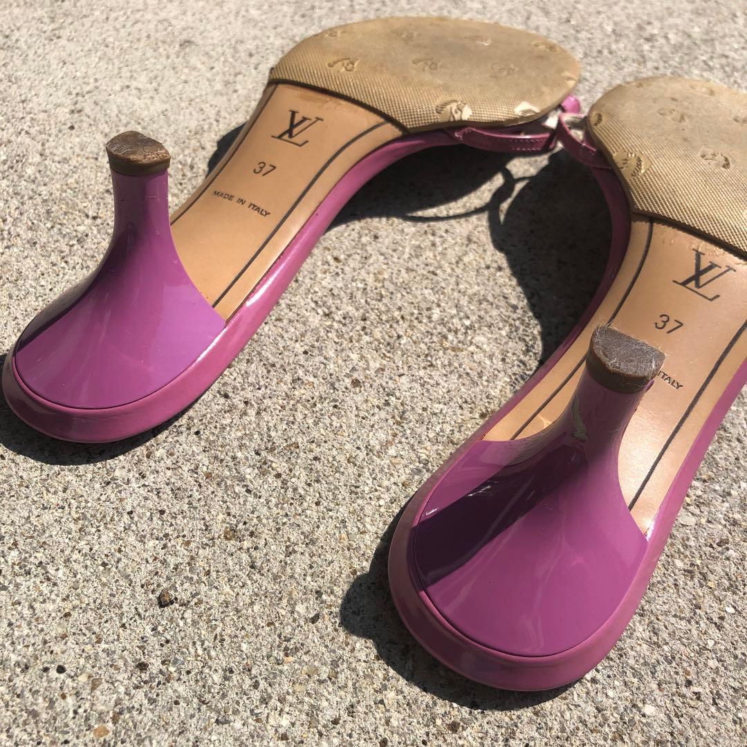 ヴィトン　 サンダル ミュール モノグラム リボン　ピンク