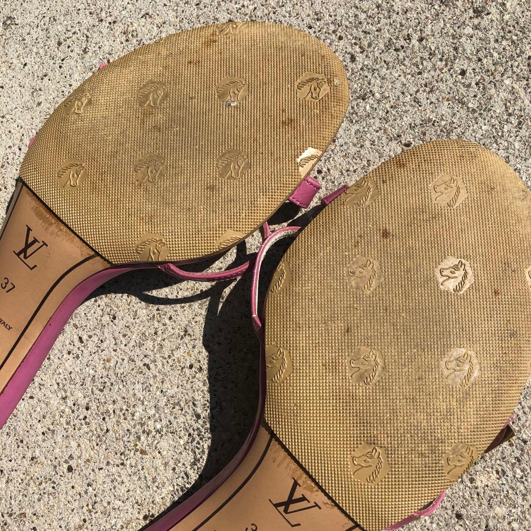 ヴィトン　 サンダル ミュール モノグラム リボン　ピンク