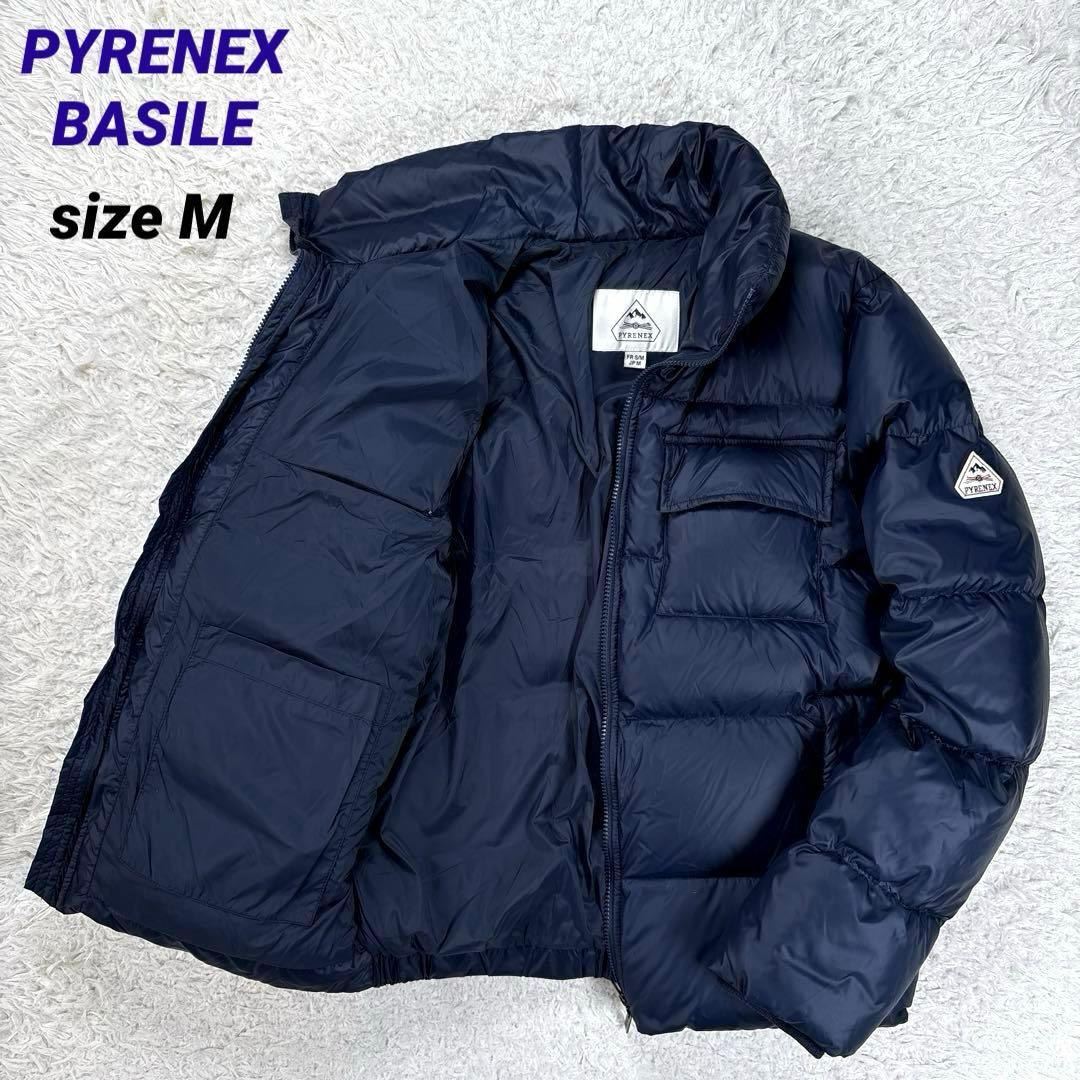 ピレネックス　バジーレ　ダウンジャケット　ロゴワッペン　スタンドカラー　ネイビー