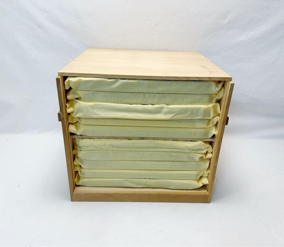 ほぼ未使用 懐石道具 塗師 半峰造 利休形 鉋目折敷膳 十客揃 木製溜塗会席膳