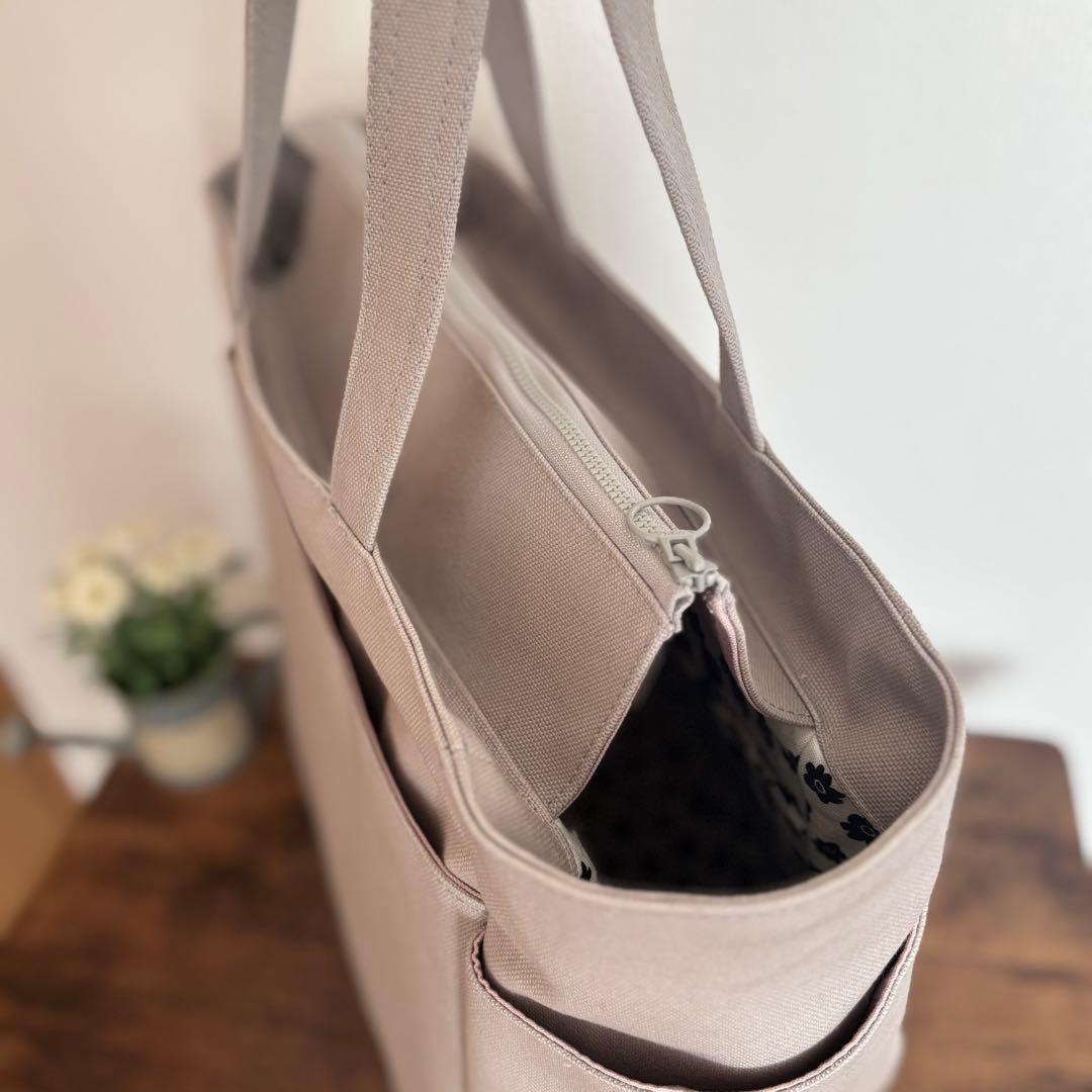 【ぽの】大きなリボンのサイドポケット付きトートバッグL 倉敷8号帆布