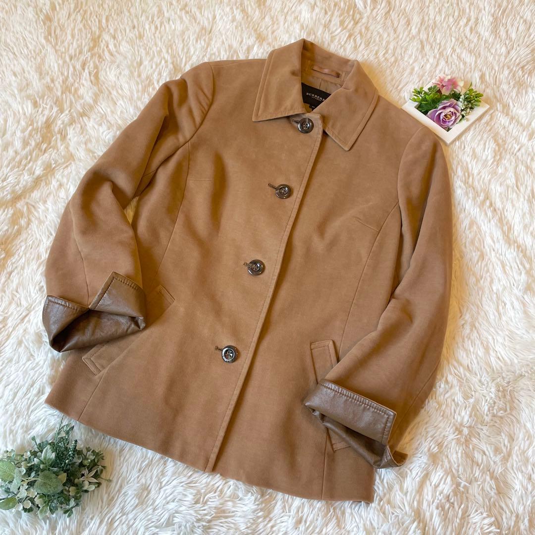 美品✨バーバリー ロンドン L相当 ウールコート 上質ショートコート レザー切替