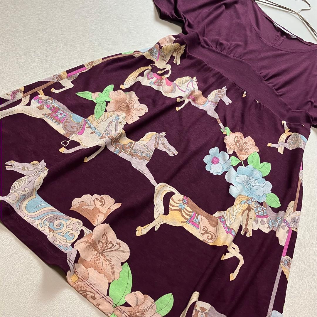 レオナール　チュニック　馬柄　花柄　トリム　38