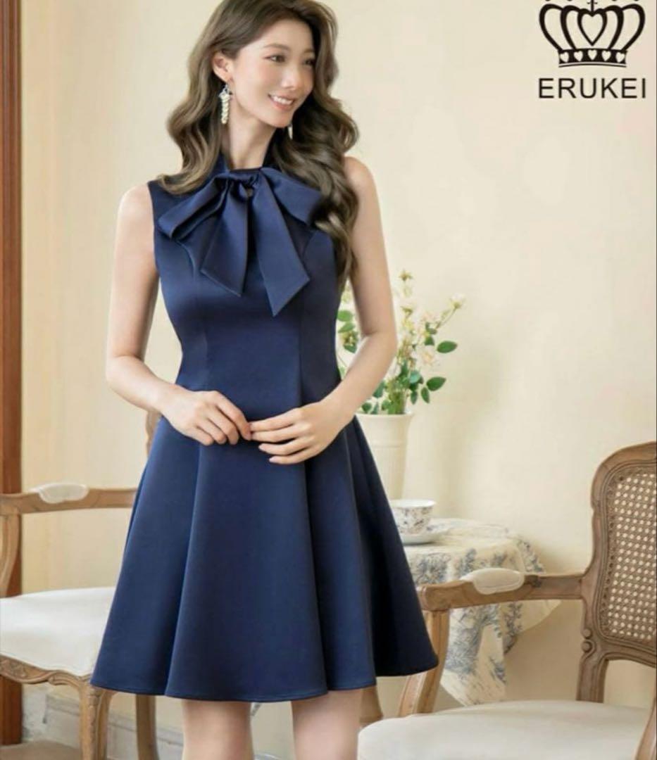 ERUKEI ネイビー リボン付き Aラインドレス