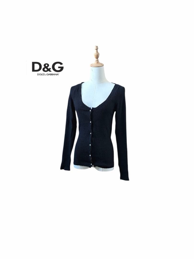 ドルチェアンドガッバーナ リブ編み パールボタン 長袖 ニット カーディガン
