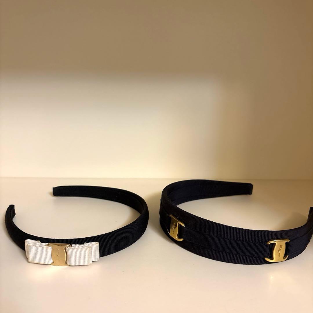 Salvatore Ferragamoカチューシャ、バイカラー、ネイビーブラック