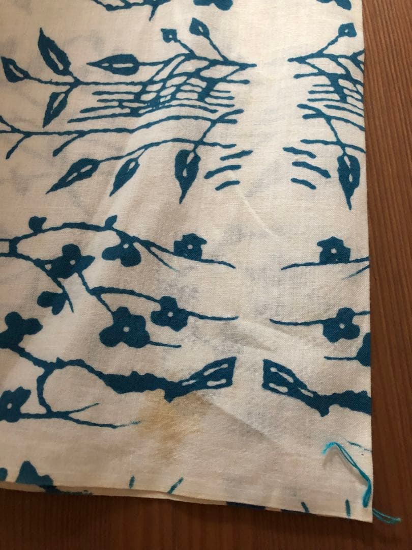 浴衣　反物　白地×浅葱色　植物文様