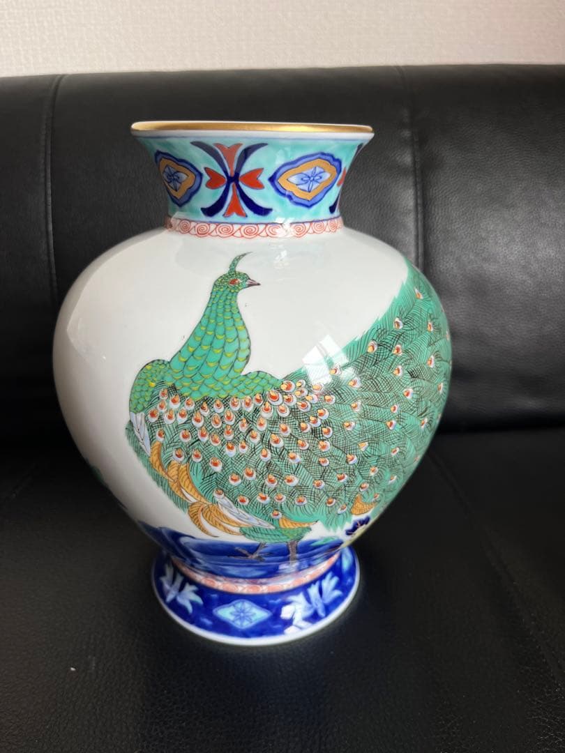 深川製磁 孔雀 高級花瓶 レア品