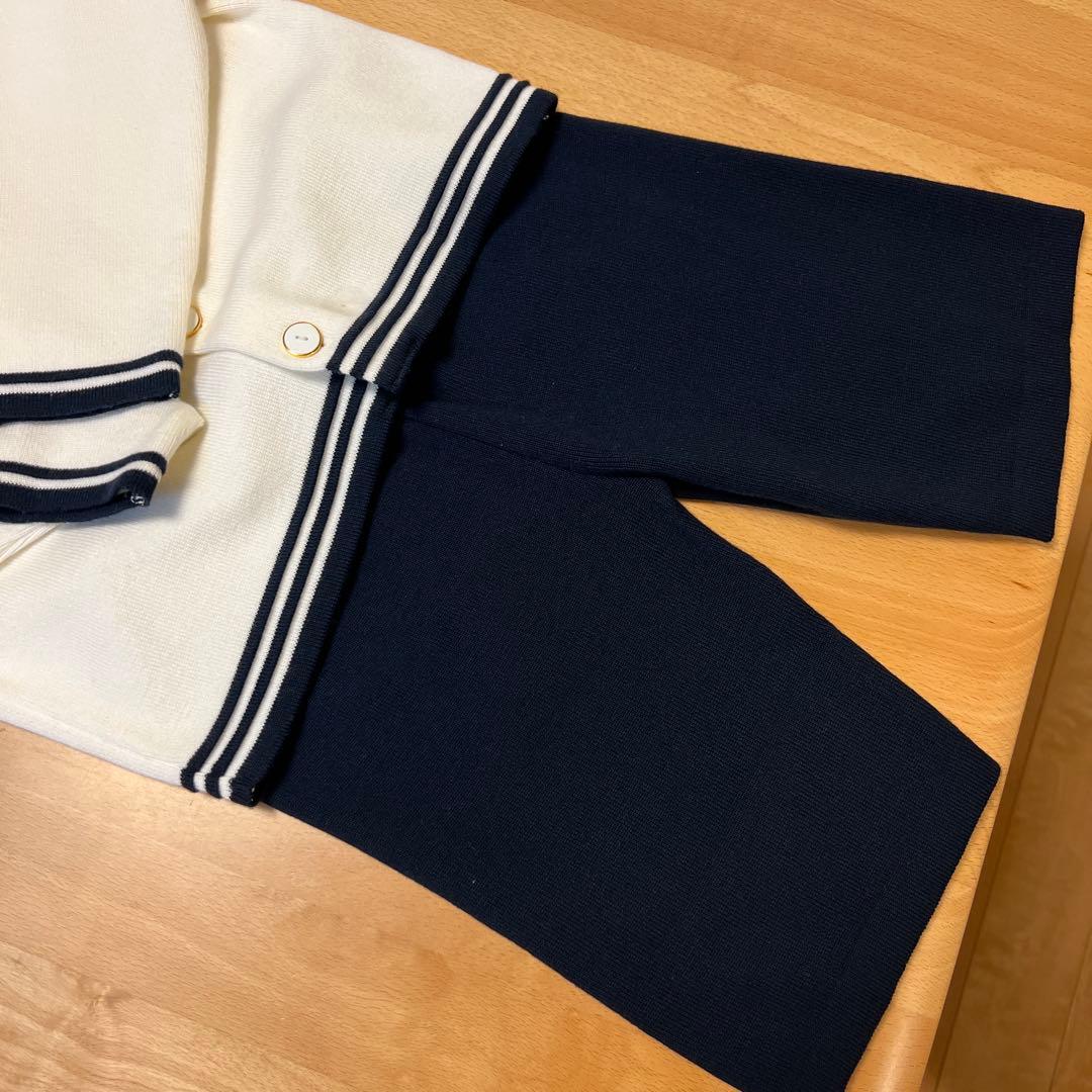 新品タグ付き　ミキハウス　定番の白×紺セーラーニットフォーマルセットアップ110