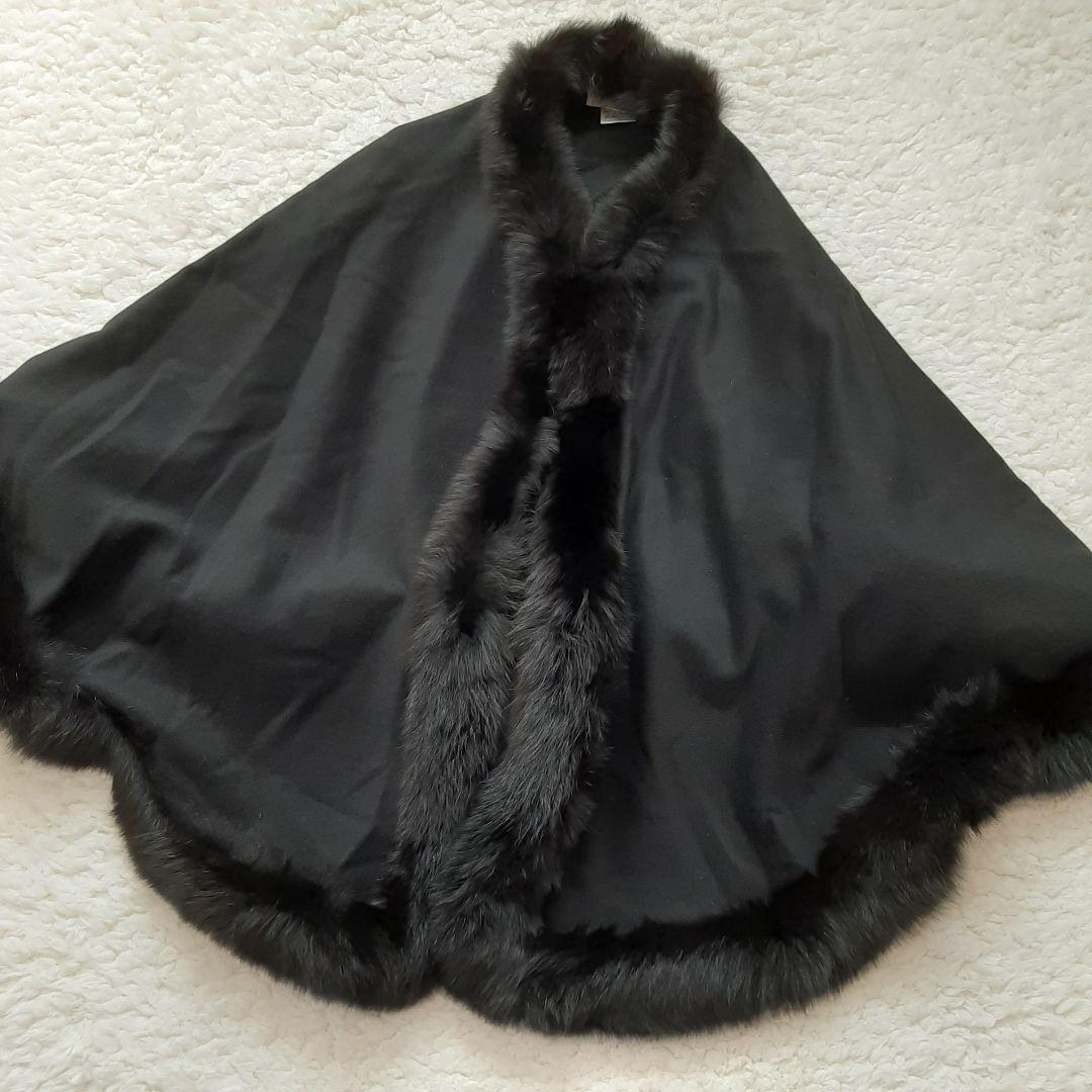 ジャンニロジュディチェ ポンチョ ケープ カシミヤ100 フォックス　黒　40