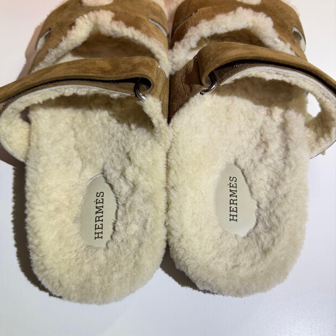 エルメス HERMES ムートンサンダル 茶　シプレ　43