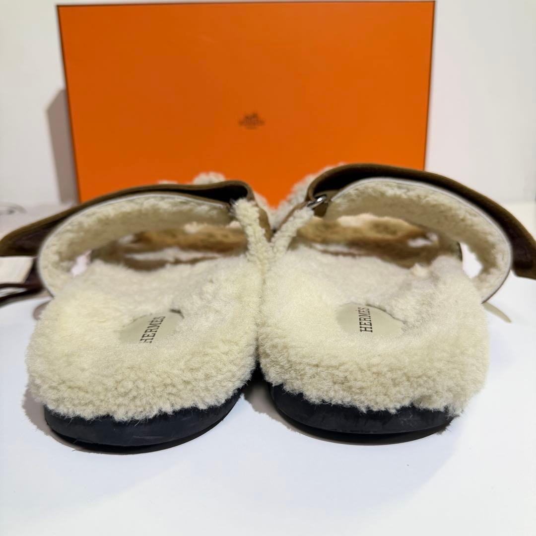 エルメス HERMES ムートンサンダル 茶　シプレ　43