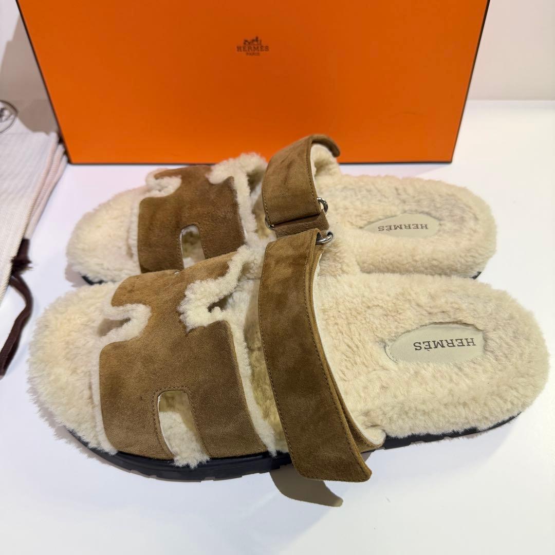 エルメス HERMES ムートンサンダル 茶　シプレ　43