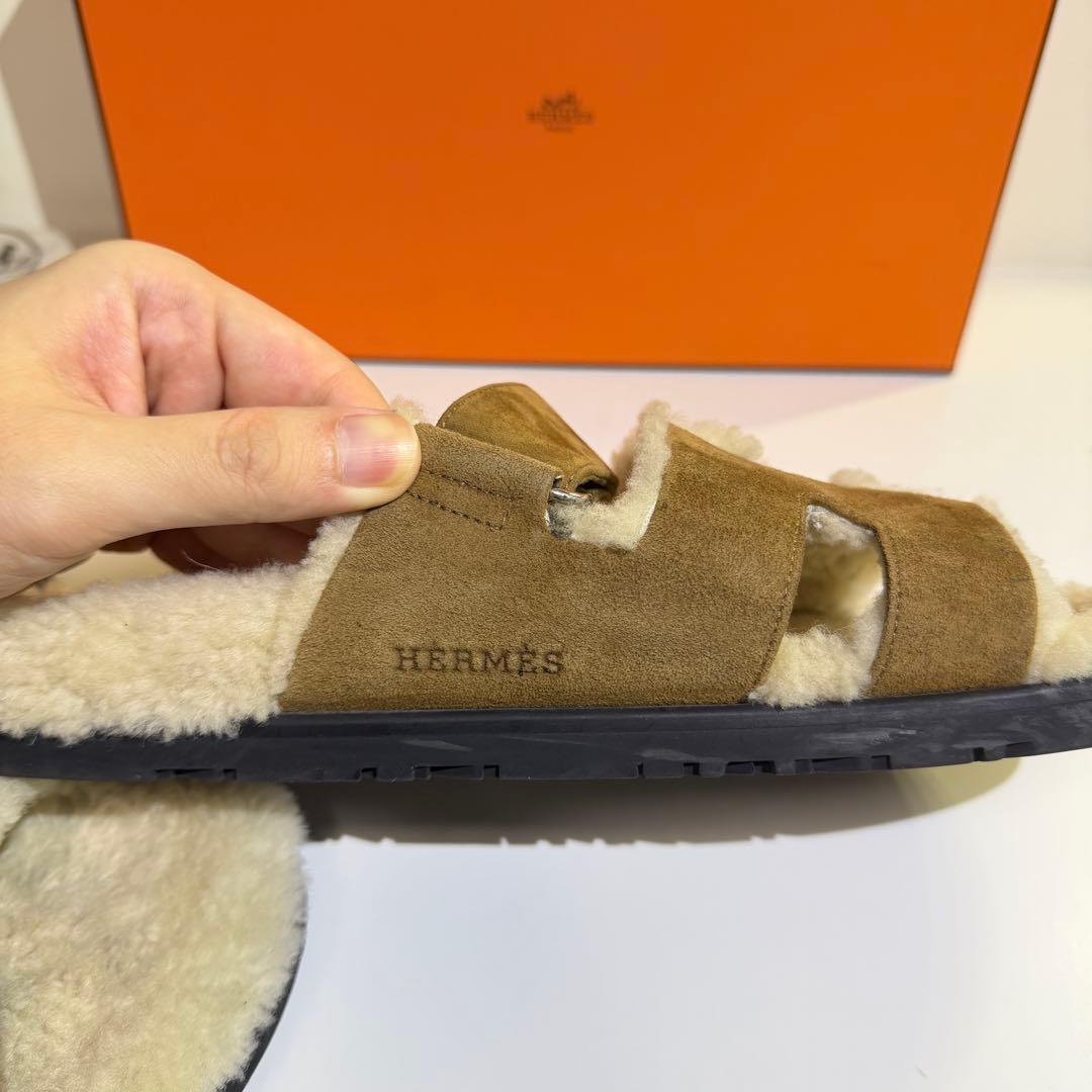 エルメス HERMES ムートンサンダル 茶　シプレ　43