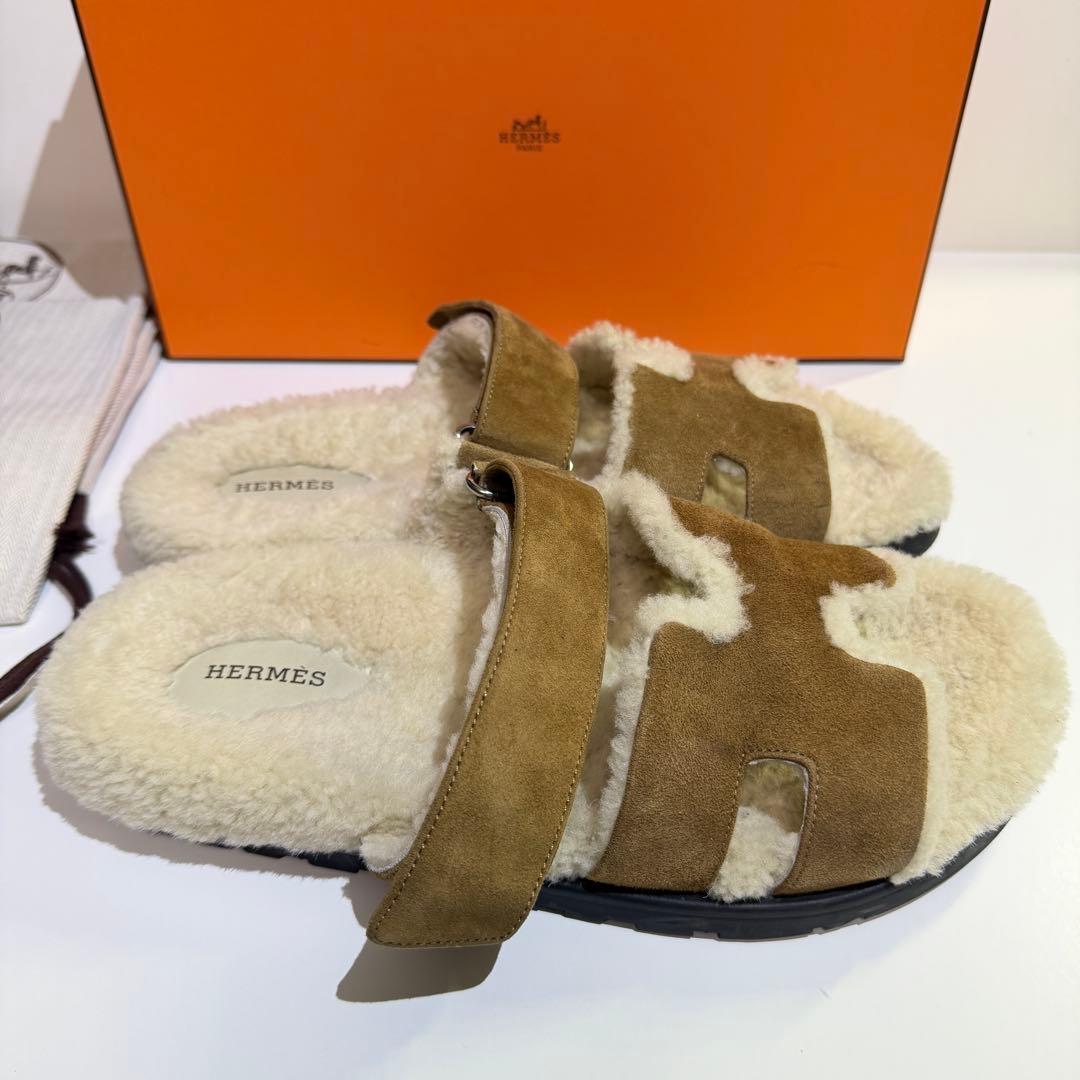 エルメス HERMES ムートンサンダル 茶　シプレ　43