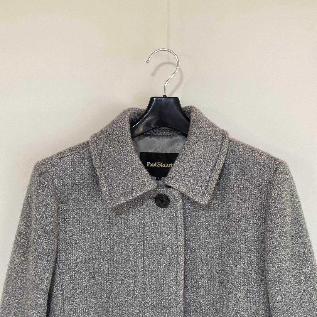 ポールスチュアート ロングコート 6 ツイード グレー ステンカラー DMW