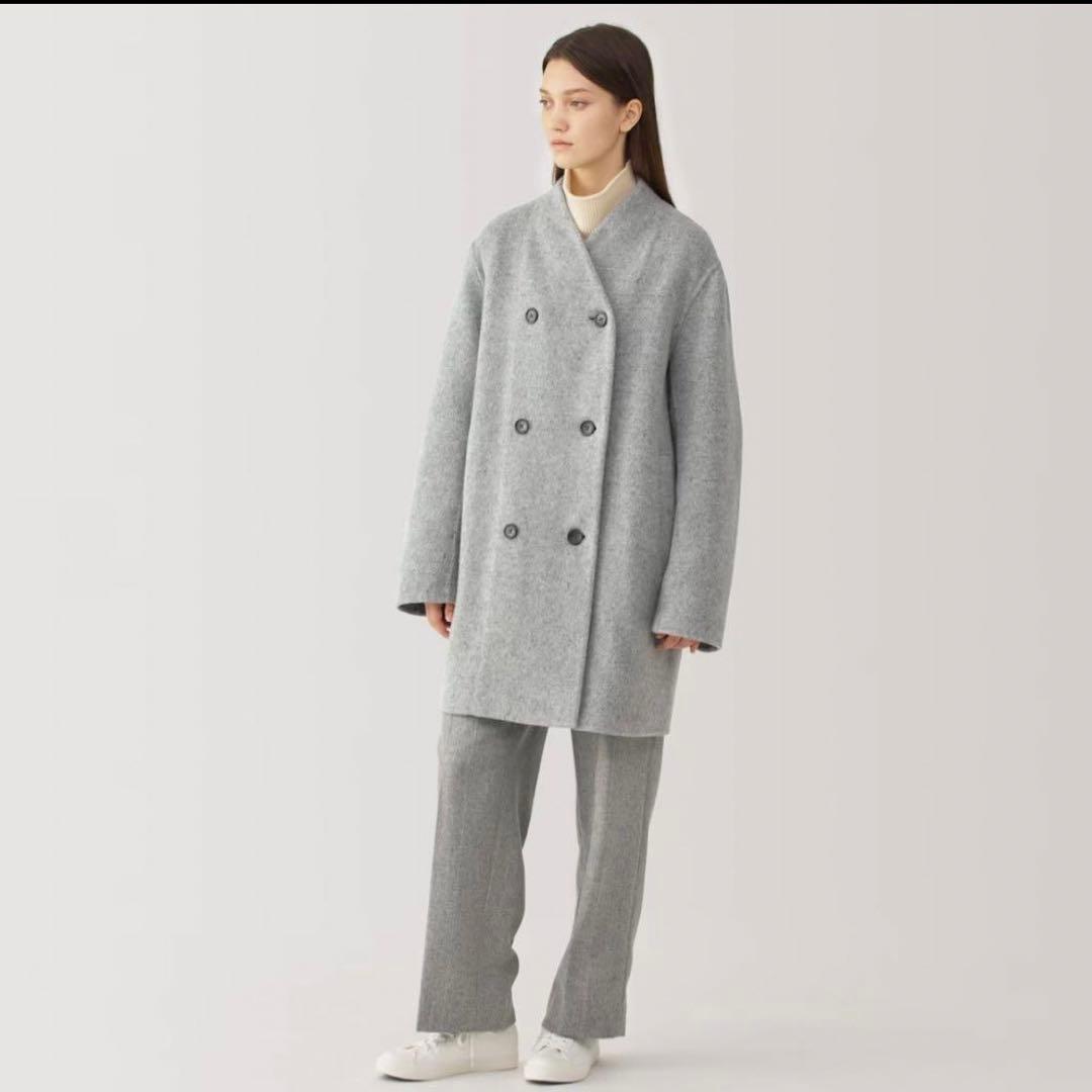 MUJI Labo 婦人　カシミヤ混ノーカラーコートL ライトグレー　ムジラボ
