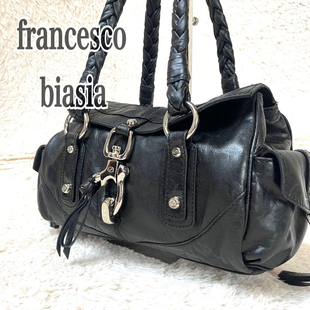 francesco biasia ハンドバッグ レザー 黒 編みこみ y2k