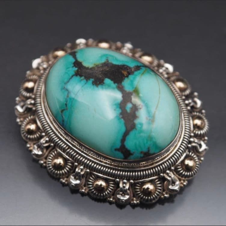 ヴィンテージ ターコイズ ブローチ 925 K18 インディアンジュエリー