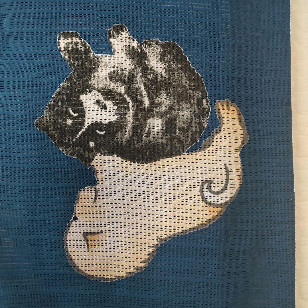 岡重　子犬柄の綿絽浴衣　青