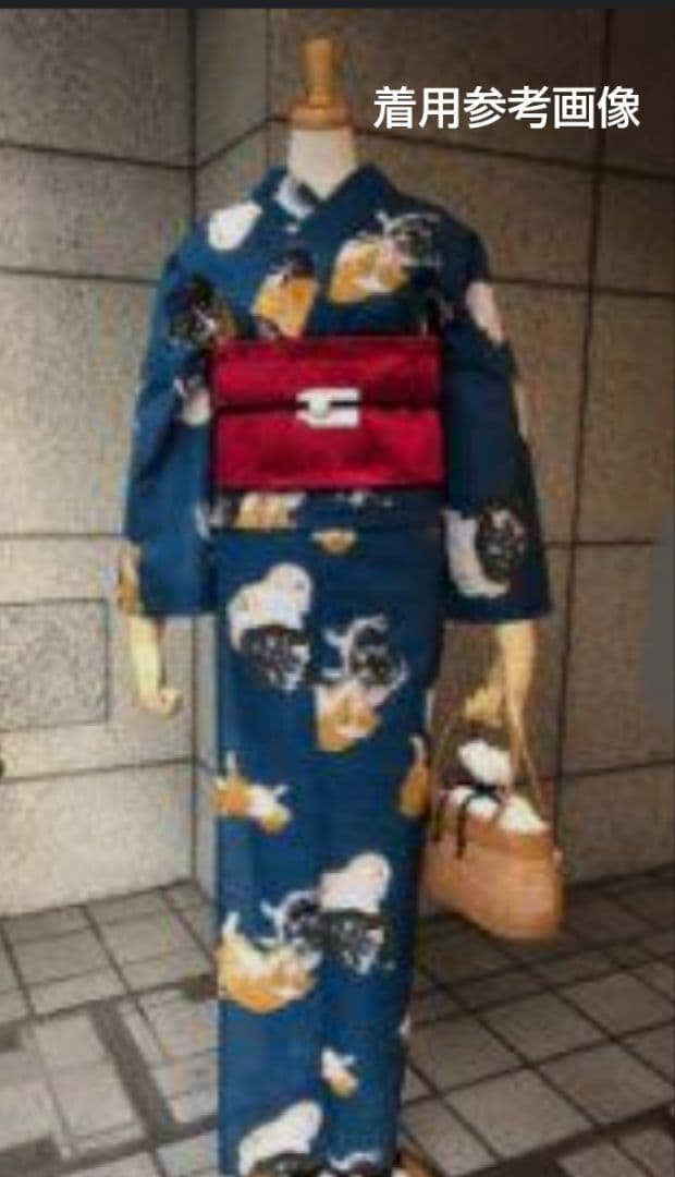 岡重　子犬柄の綿絽浴衣　青