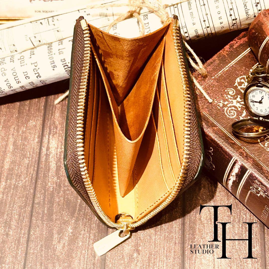 コードバン　レーデルオガワ L字ウォレット　アニリン染め　グリーン