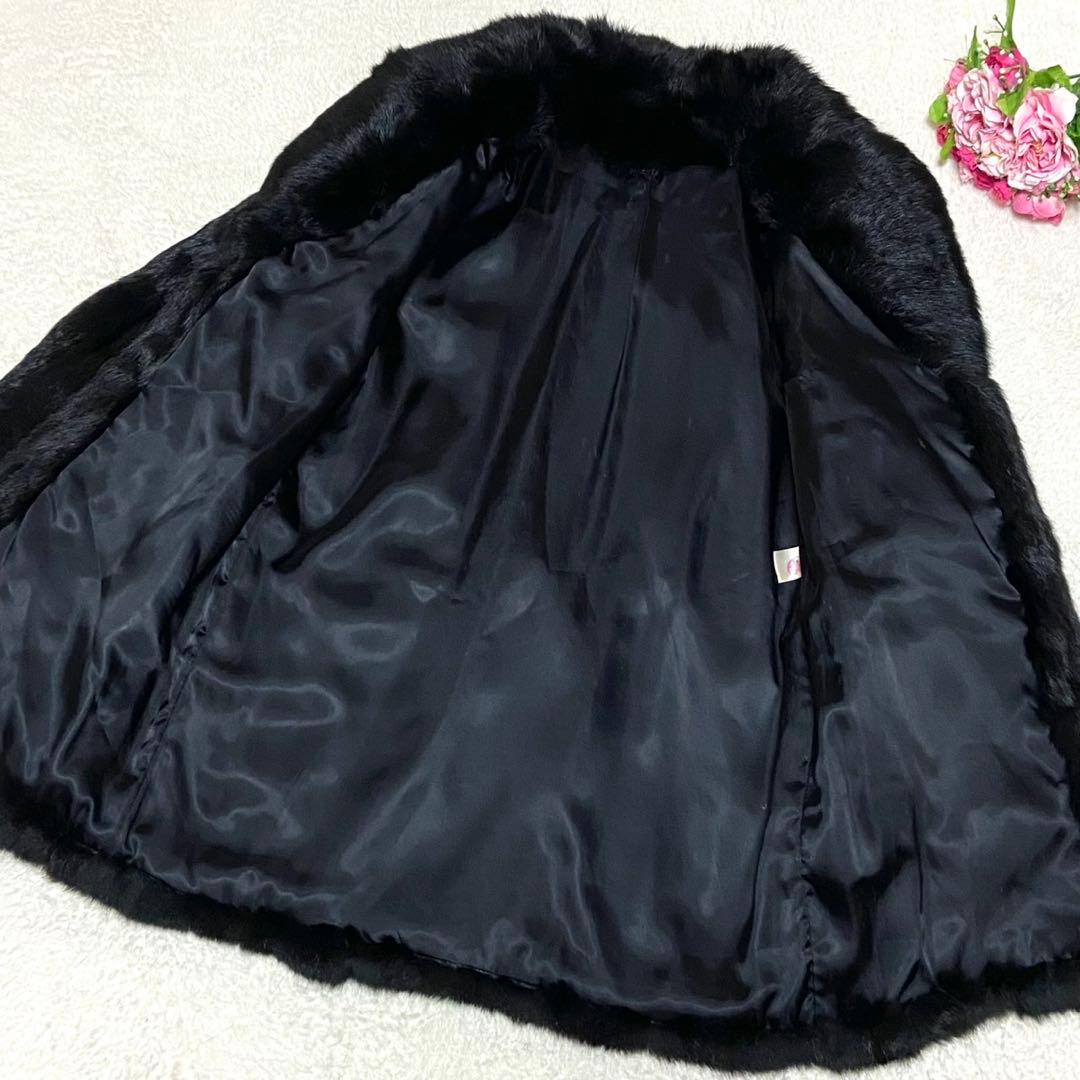 【美品】本毛皮 ラビットファー コート サイズM相当 ブラック