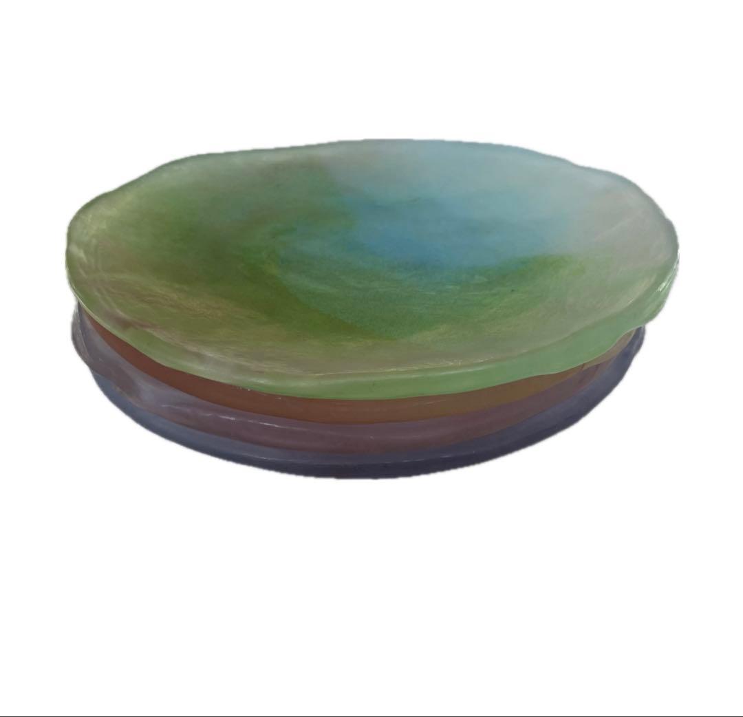 北一硝子アンティーク希少グラデーションカラーオーバル型プレート4枚セット