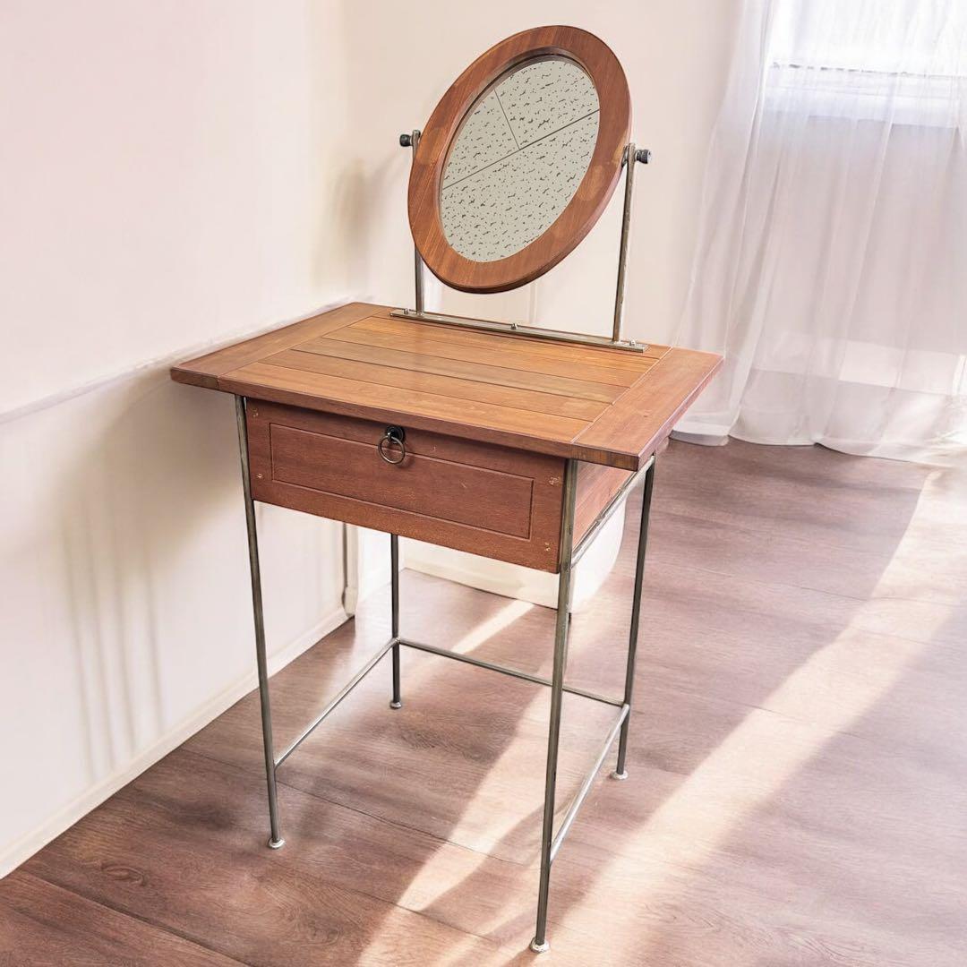 ヴィンテージ風 引き出し付 木製 スチール ドレッサー 鏡台