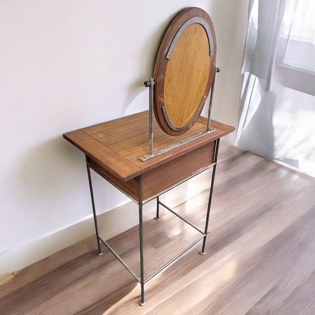 ヴィンテージ風 引き出し付 木製 スチール ドレッサー 鏡台