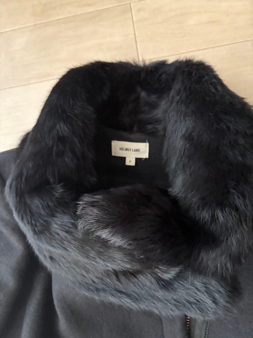 HELMUT LANG ヘルムートラングファーラムレザー付アシンメトリーコート