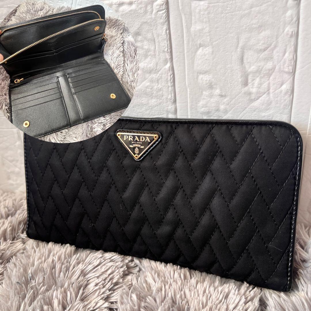 良品✨PRADA 三角ロゴ　テスート　キルティング　ナイロン　長財布　ブラック