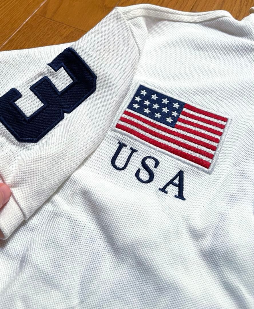 【良品】ポロバイラルフローレン 半袖ポロシャツ ビッグポニー アメリカ国旗 刺繍