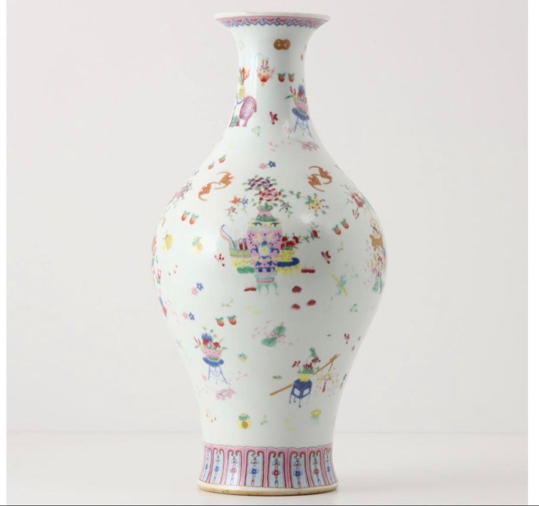 粉彩吉祥文瓶 「大清光緒年製」落款　高さ約40cm