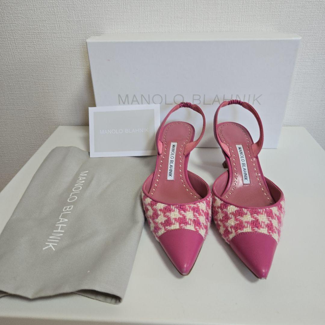 MANOLO BLAHNIK ピンクスリングバックミュール