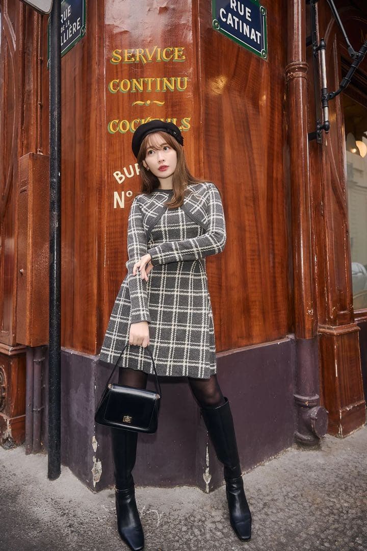 ワンピース herlipto Pantheon Checked Knit Dress