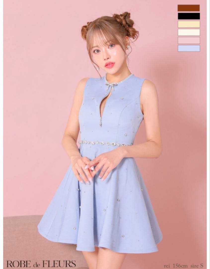ROBE de FLEURS fm3618 水色ミニドレス XSサイズ