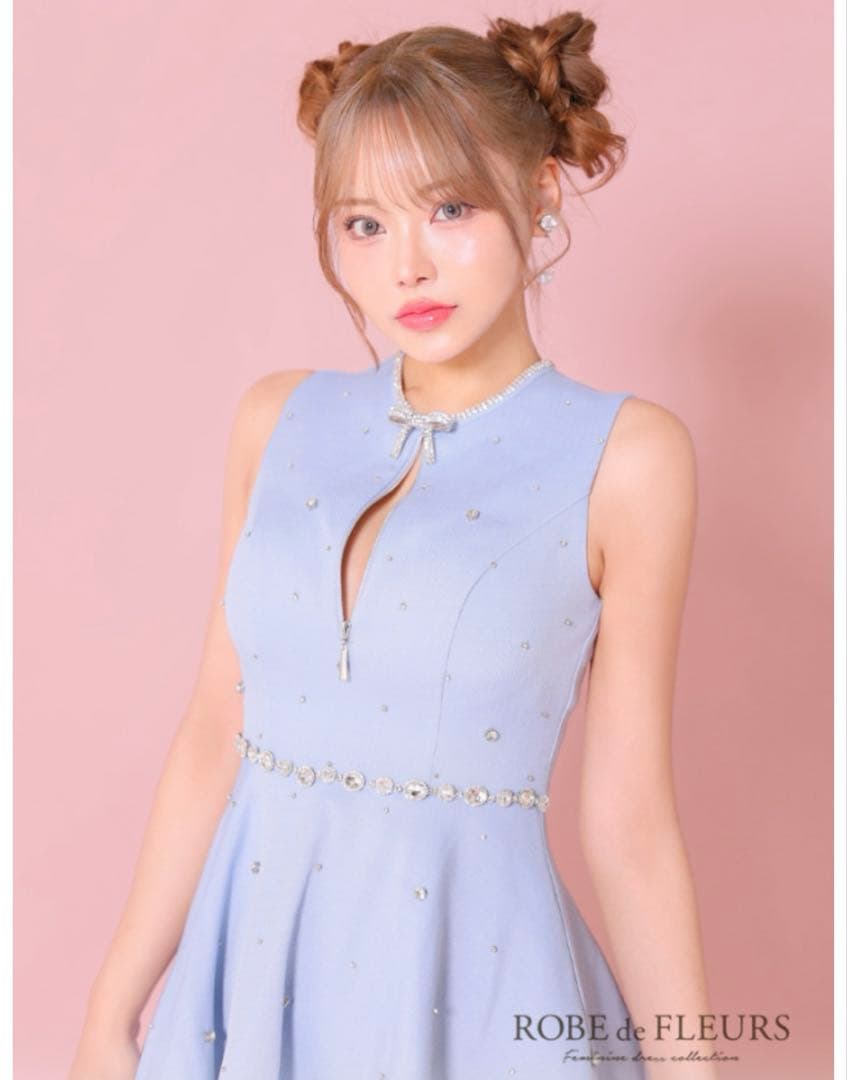 ROBE de FLEURS fm3618 水色ミニドレス XSサイズ