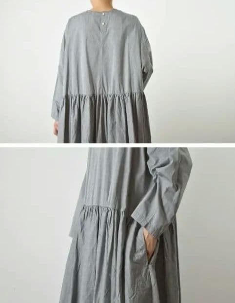 MidiUmi 今春新作シャンブレーギャザーワンピースF定価¥19,580