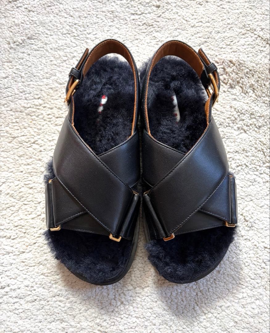 極美品 マルニ MARNI フスベットファークロスサンダル ボア スリッポン