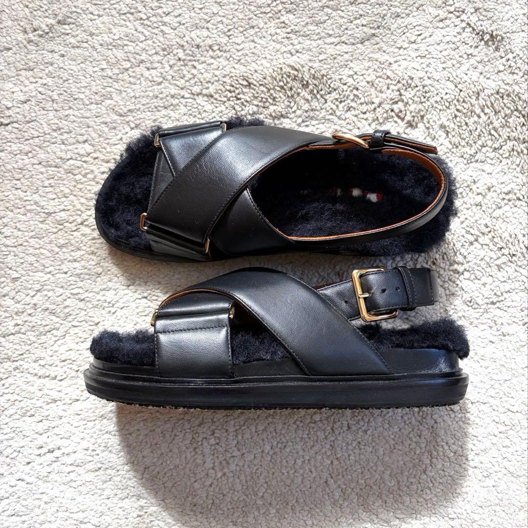 極美品 マルニ MARNI フスベットファークロスサンダル ボア スリッポン
