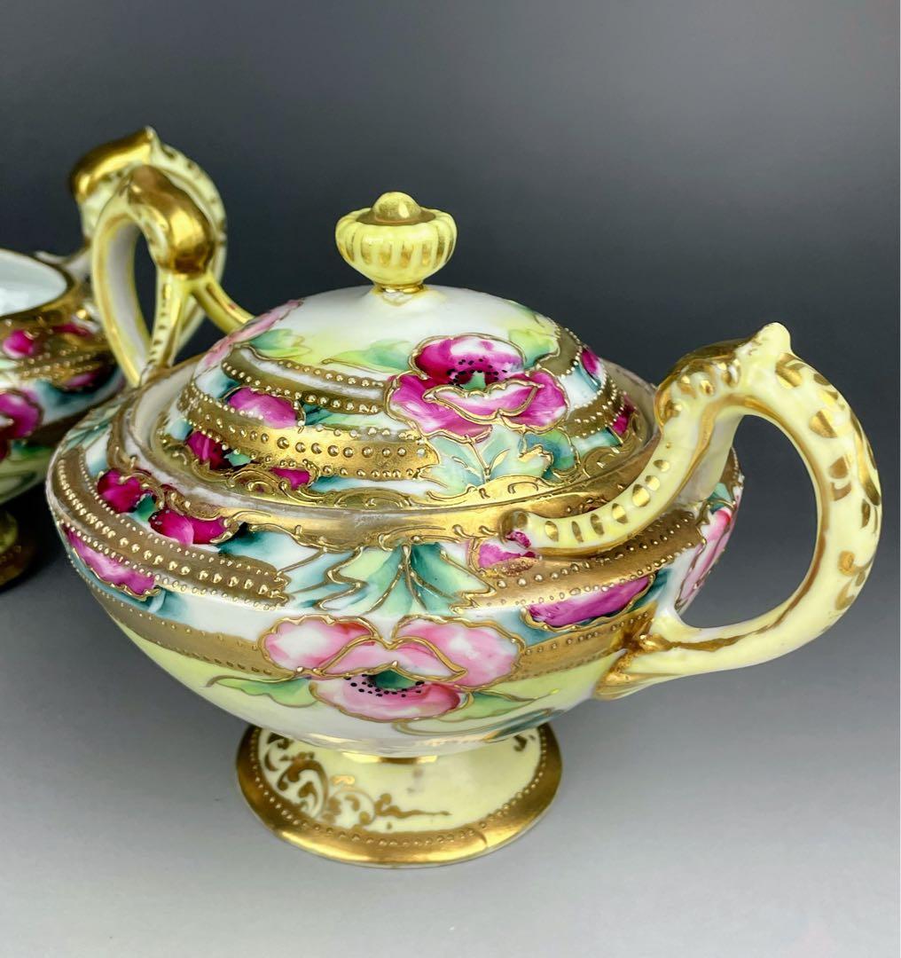 【希少】オールドノリタケ シュガーボウル クリーマー 金盛り アールヌーボー