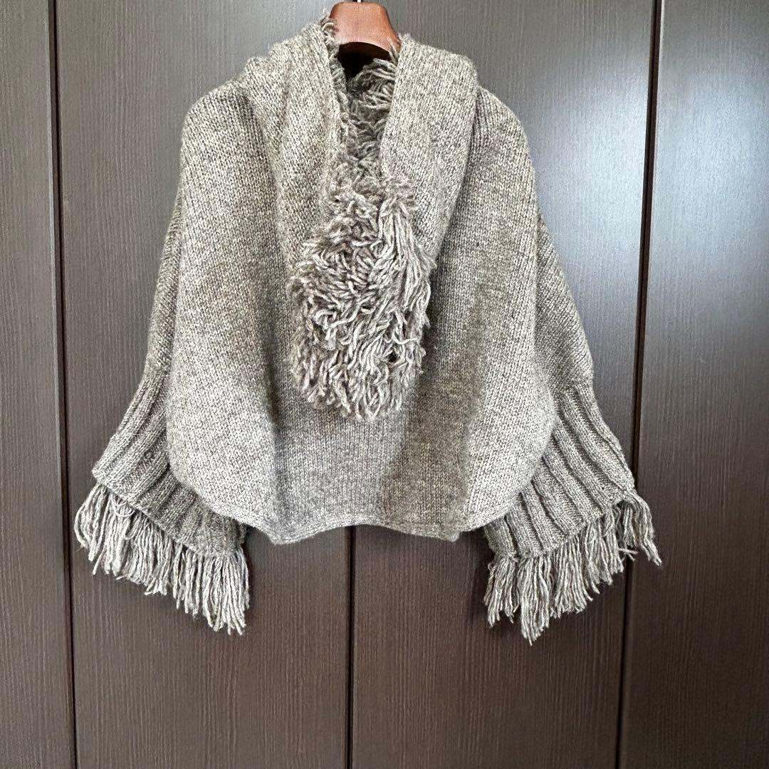 シェアスピリット ウールポンチョ フード付 茶 ネパール製　新品未着用　希少