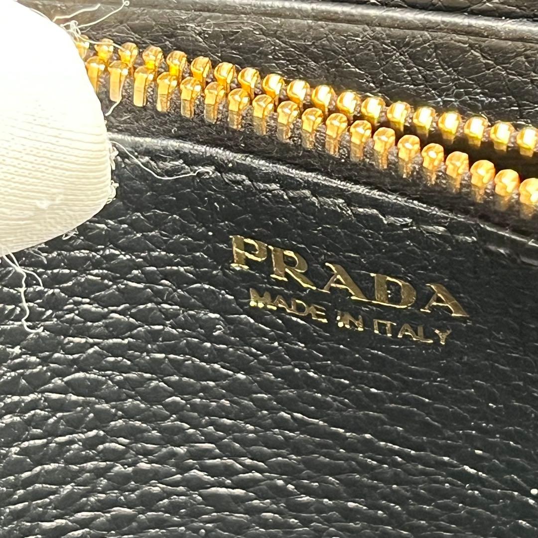 【未使用品級】PRADA 長財布　シボ革　ゴールド金具　ブラック　ゴールド