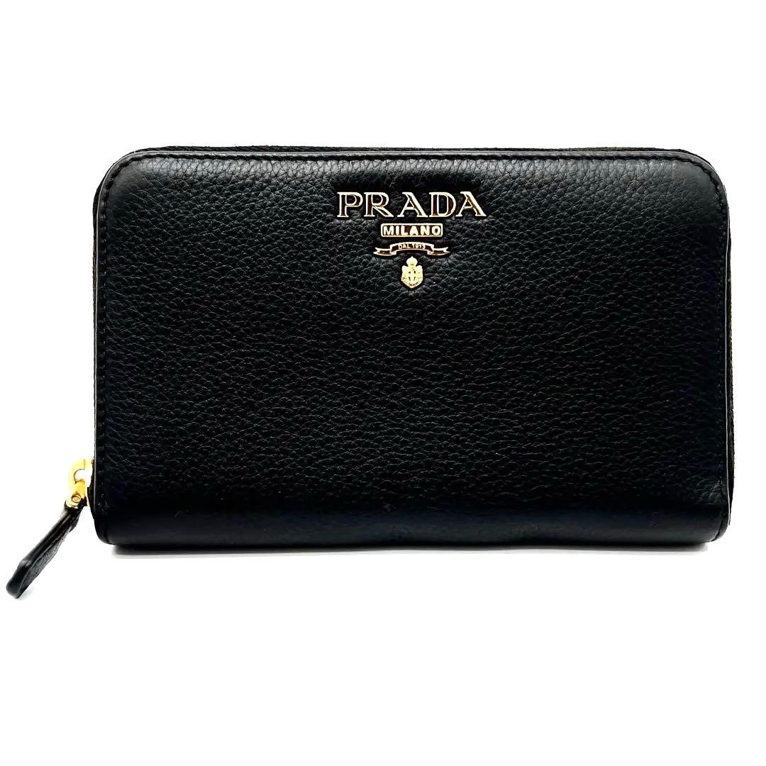 【未使用品級】PRADA 長財布　シボ革　ゴールド金具　ブラック　ゴールド