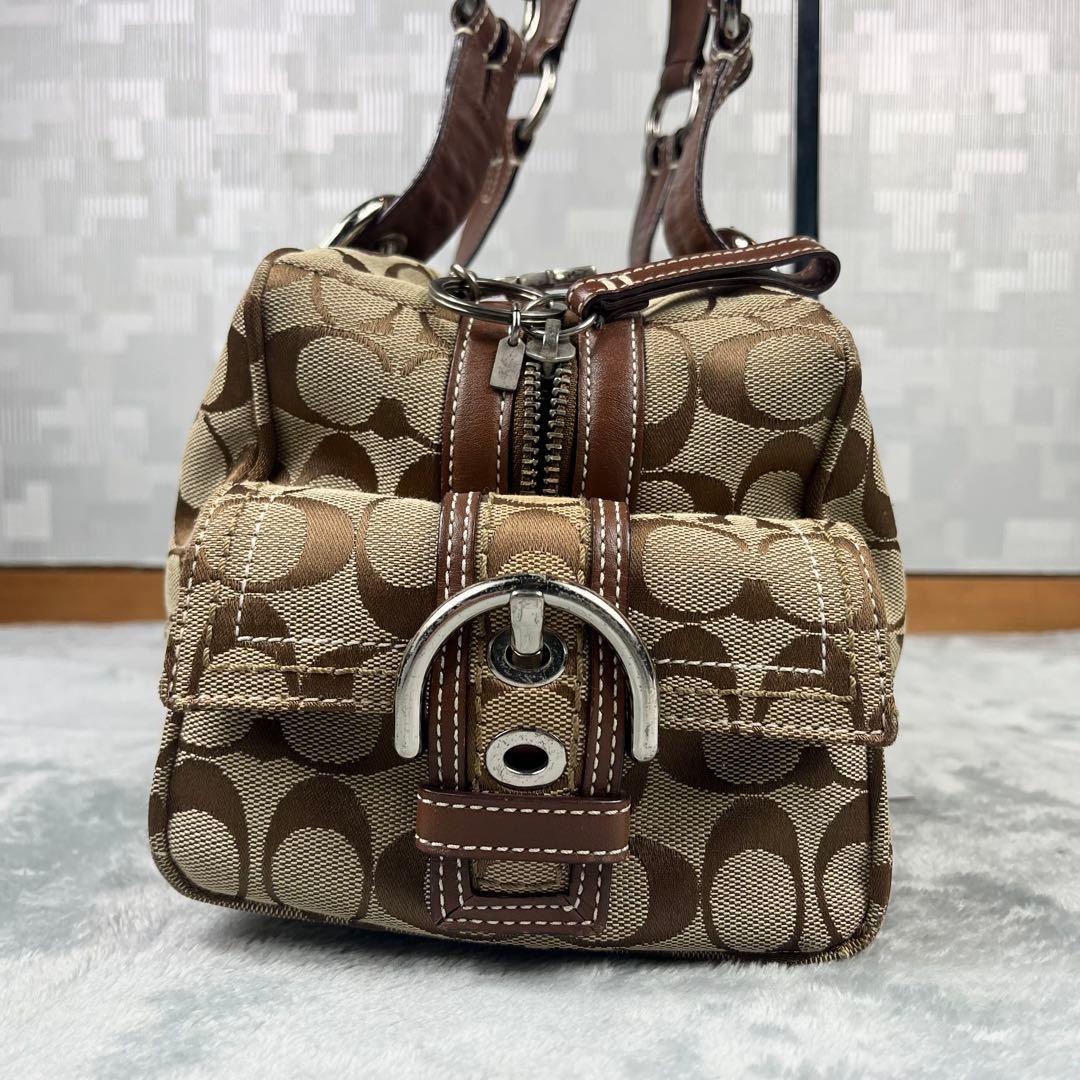 バッグ Coach Signature Satchel Canvas Bag Beige